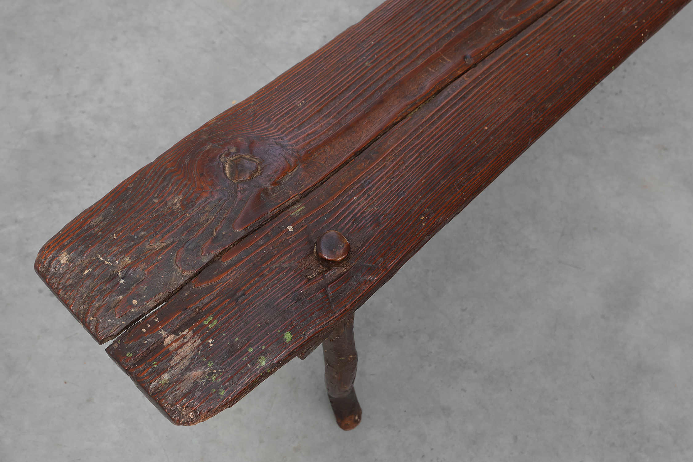 French Primitive Wooden Bench with Splayed Legs, 19th Centurythumbnail